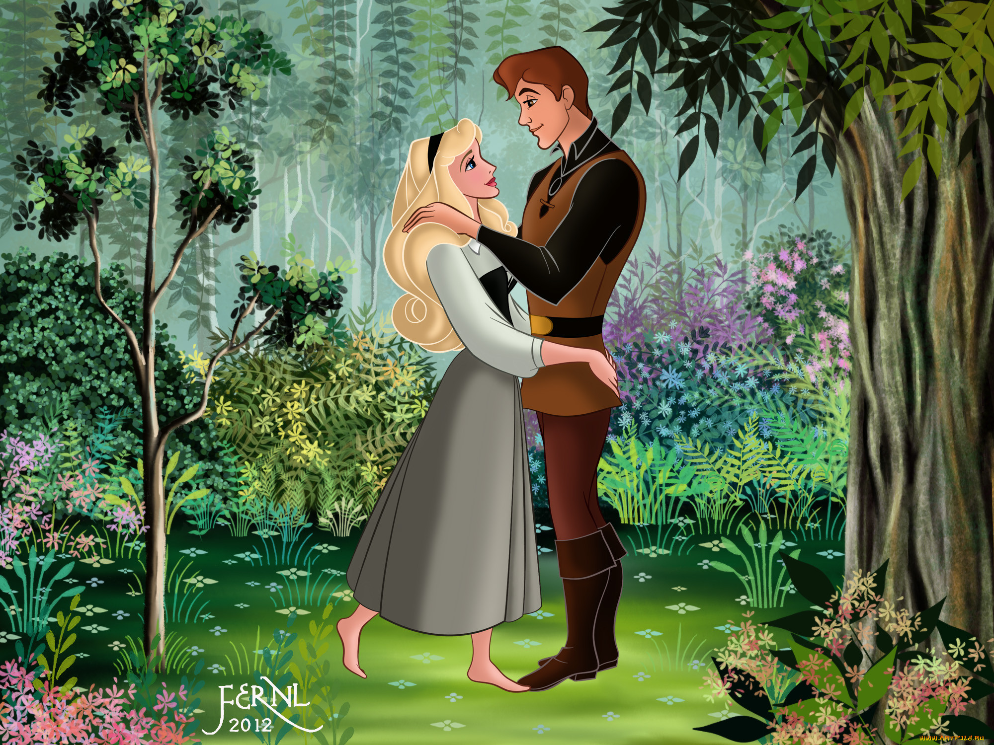 Аврора и принц Филипп Дисней в лесу